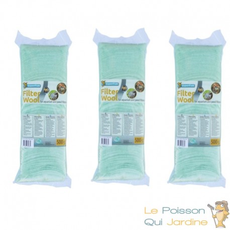 3 Ouates - Perlon Vert 500 gr pour filtre d'aquarium