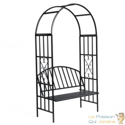 Voûte à Roses avec Banc en Métal Noir – Arche de Jardin Élégante et Robuste