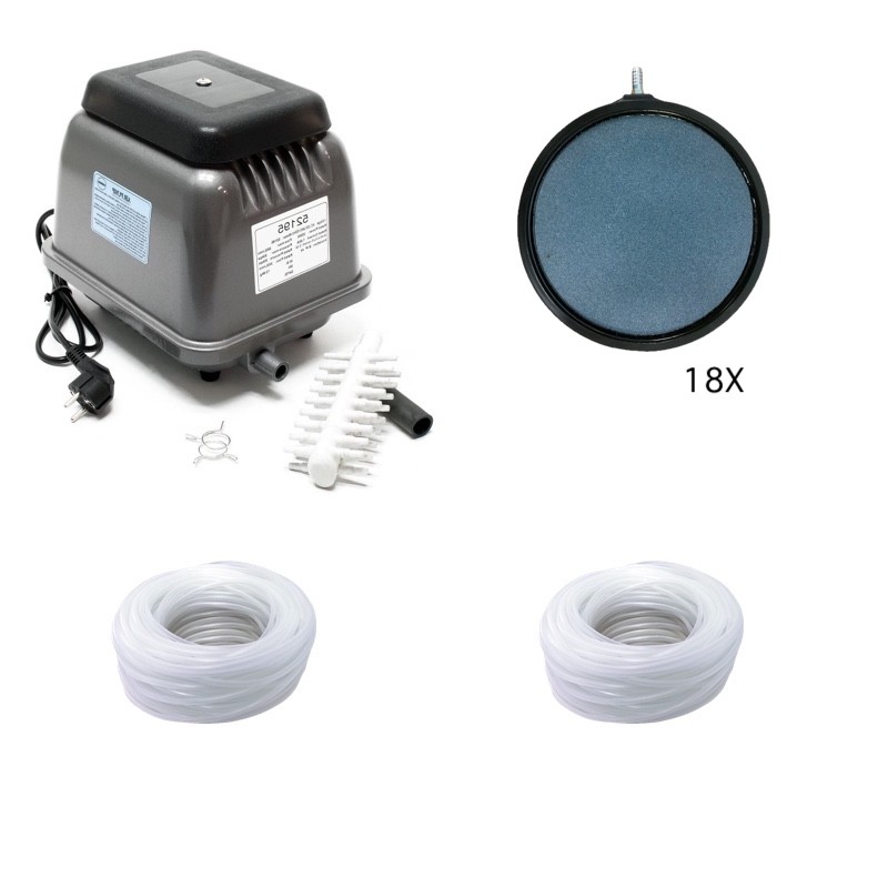 Set aération bassin 18 diffuseurs 10 cm + pompe à air 16800 l/h. Bassins de + de 50 m³