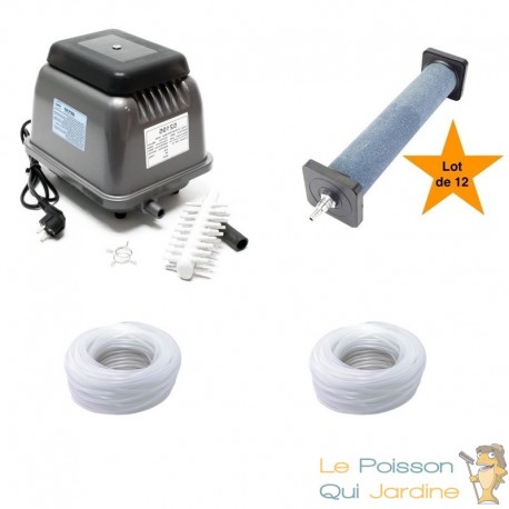 Set aération bassin 12 diffuseurs 22 cm + pompe à air 16800 l/h. Bassins de + de 50 m³