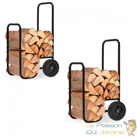 Chariot à Bois Cheminée Acier 80 kg - Roues Caoutchouc 105 cm