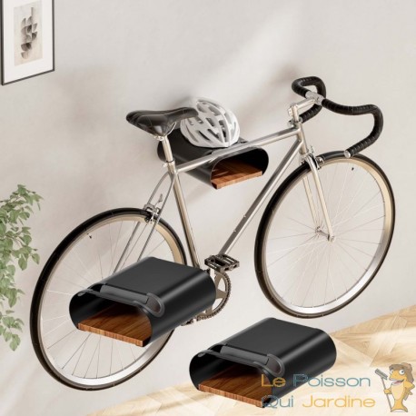 2 Porte-Vélos - Support Mural Moderne et élégant en bois : 25kg