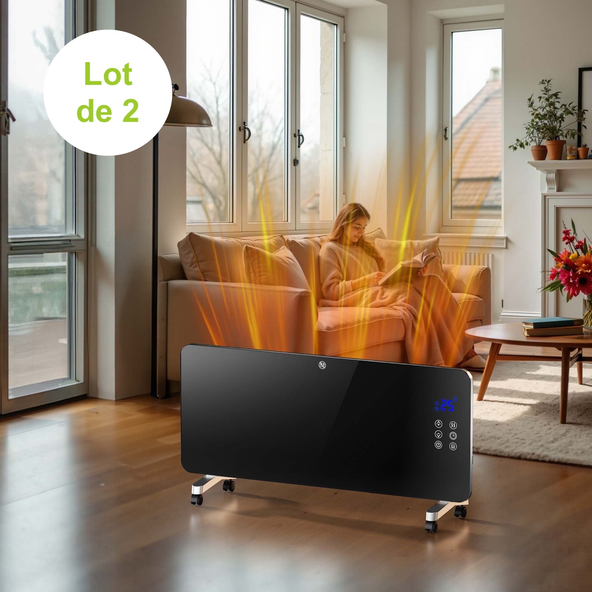 2 X Radiateur Rayonnant Verre Trempé Noir 2000W Wi-Fi IP24 – Qualité