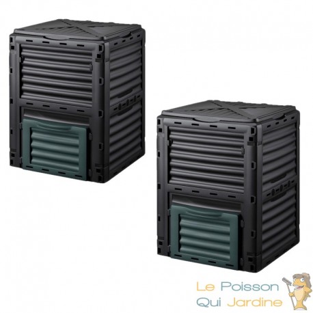 2 Composteurs de jardin 300 L en plastique robuste – Bac à compost pour déchets organiques