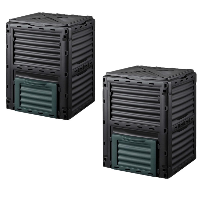 2 Composteurs de jardin 300 L en plastique robuste – Bac à compost pour déchets organiques