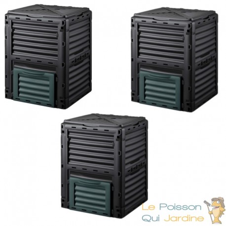 3 Composteurs de jardin 300 L en plastique robuste – Bac à compost pour déchets organiques