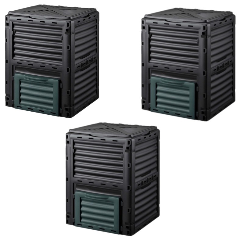 3 Composteurs de jardin 300 L en plastique robuste – Bac à compost pour déchets organiques
