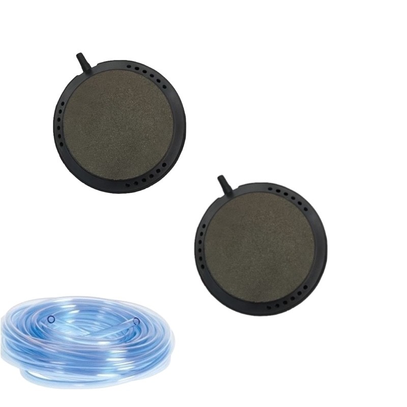 Lot de 2 diffuseurs d'air disques 10 cm + 25m de tuyau pour bassins de jardin