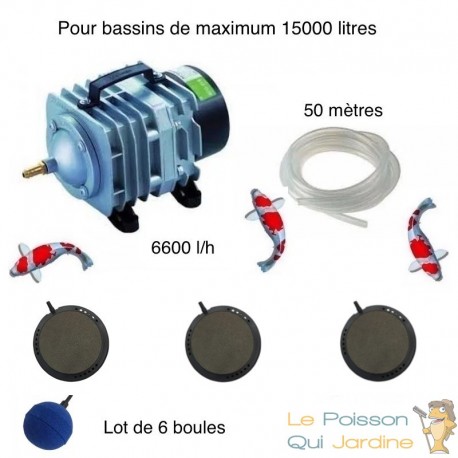 Set aération bassin de jardin 6 Boules + 3 disques 10 cm de 12000 à 15000 l