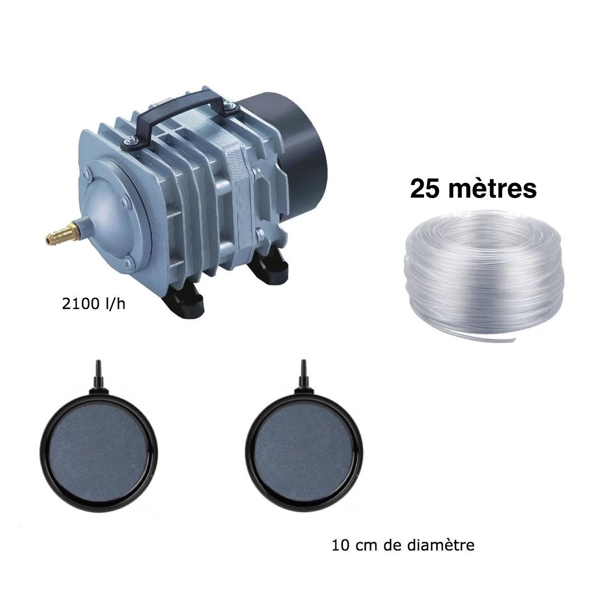 Set aérateur bassin de jardin 2 Disques 10 cm PREMIUM de 0 à 5000 l. Pompe à air bassin + bulleurs de qualité