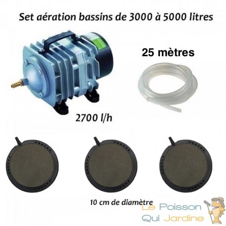 Set aération 2700l/h bassin de jardin de 3000 à 5000 litres