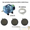 Set aérateur bassin de jardin de 3000 à 5000 l. pompe à air bassin + 3 bulleurs disques