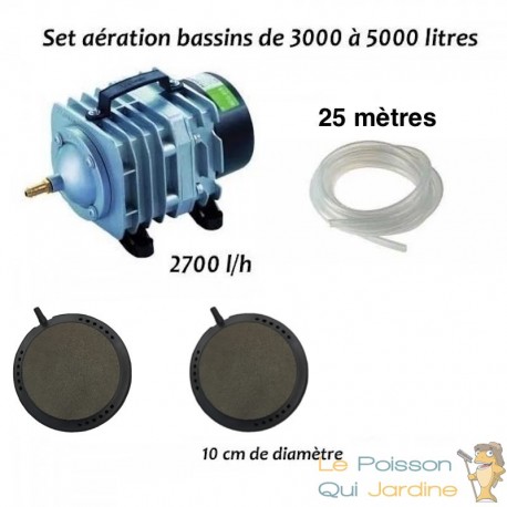 Set aération 2700l/h bassin de jardin de 3000 à 5000 litres + 2 diffuseurs