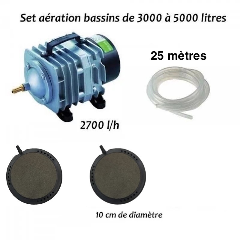 Set aérateur bassin de jardin de 3000 à 5000 l. 2 bulleurs disques