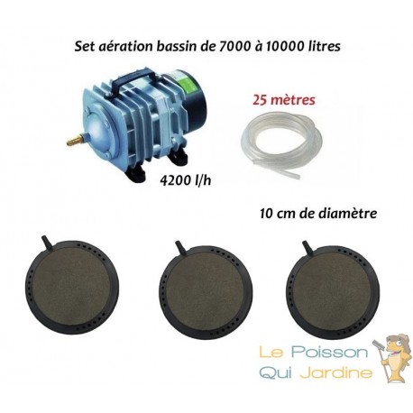 Set aération bassin de jardin de 7000 à 10000 litres 3 diffuseurs 10 cm