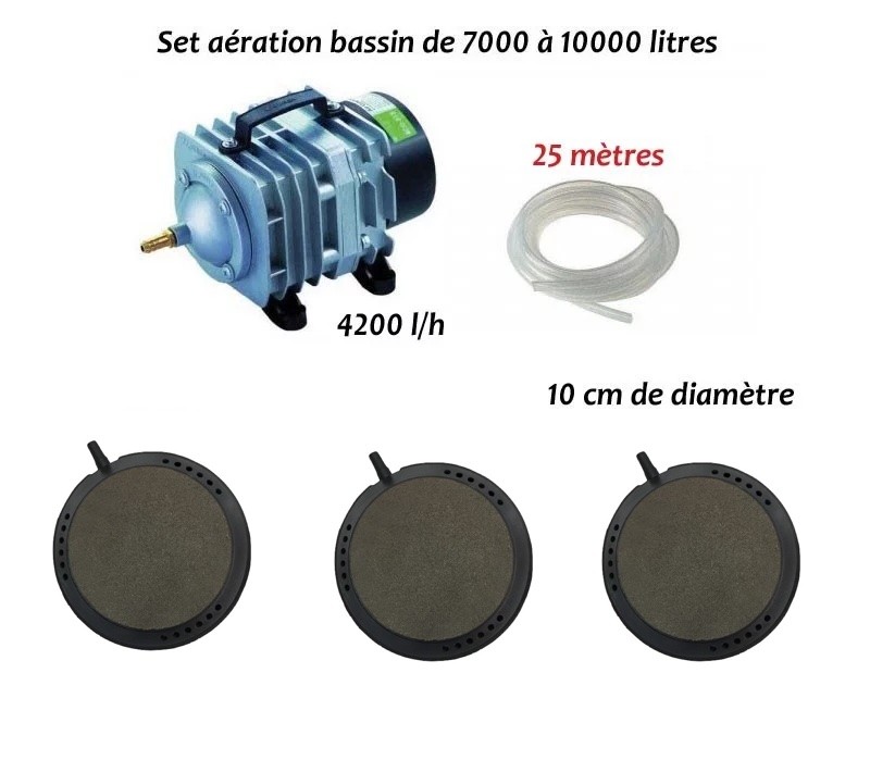 Set aération 3 disques 10 cm bassin de jardin de 7000 à 10000 litres
