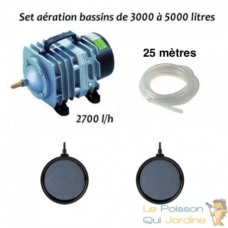 Set aération 2700l/h bassin de jardin de 3000 à 5000 litres + 2 diffuseurs PREMIUM