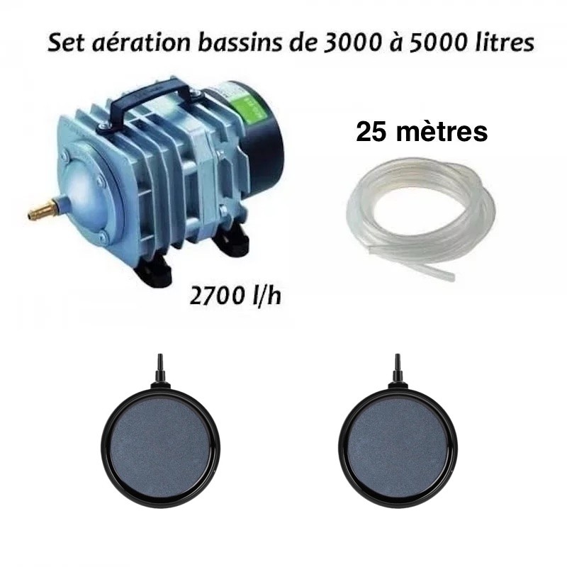 Set aérateur bassin de jardin de 3000 à 5000 l. 2 bulleurs disque PREMIUM