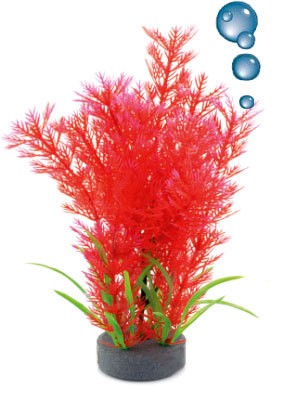 Plante plastique rouge avec bulleur pour aquarium : 20cm