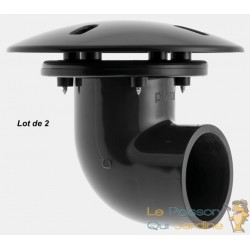 2 Bondes de fond à 90° 90 mm pour bassins de jardin et piscine.