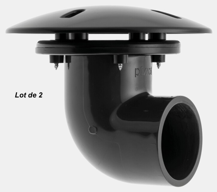 2 Bondes de fond à 90° 90 mm pour bassins de jardin et piscine.
