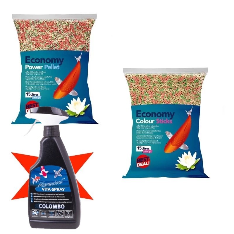 Pack nutrition et vitamines pour carpes koï – Nourriture 30 L + spray vitaminé