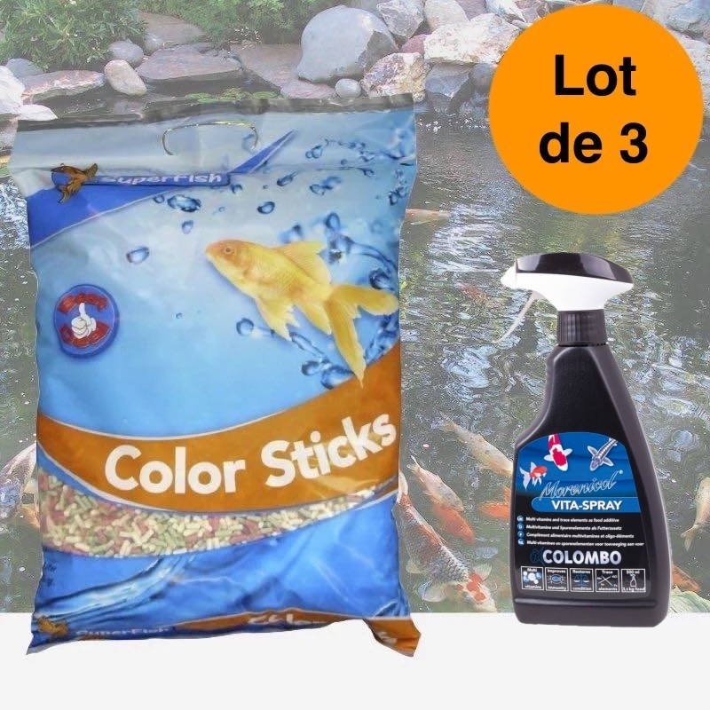 Pack Nourriture Koï 45 L Mix en Sticks + Spray Soin Bassin