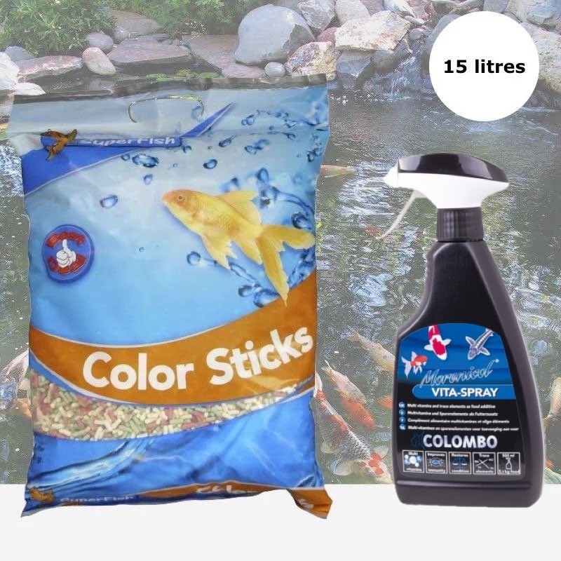 Pack Mix Sticks 15 L + Spray Vitaminé – Poissons de Bassin et Koï