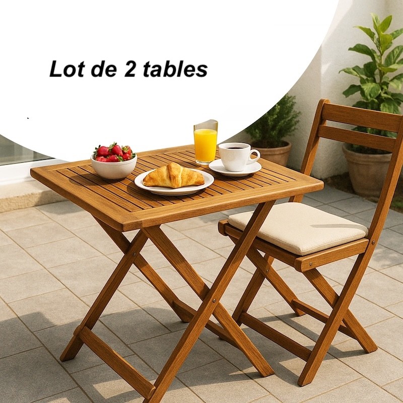 Lot de 2 Tables d'appoint de jardin 70x70x73cm pliables bois d'acacia