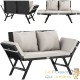 Banc de jardin en polyrotin noir crème 176x56x81cm Canapé dépliant multifonctionnel 2 en 1