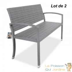 2 Bancs de jardin en polyrotin 2 places 122 x 90 x 55 cm - Gris