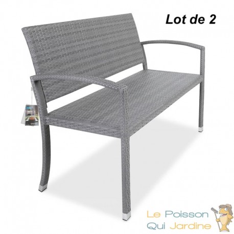 2 Bancs de jardin en polyrotin 2 places 122 x 90 x 55 cm - Gris