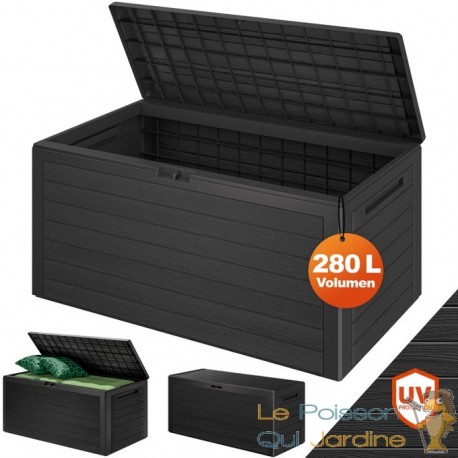 Coffre de jardin 116x43x55cm plastique effet bois 280L rangement