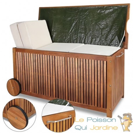 Coffre de jardin 205L en bois d'acacia avec doublure intérieure