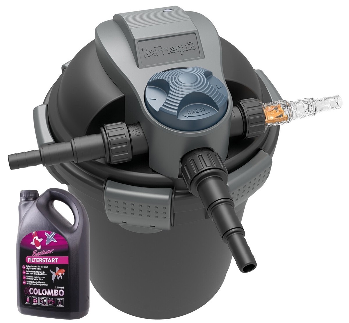 Filtration pression bassin 5000L UV 7W + 500ml bactéries de démarrage