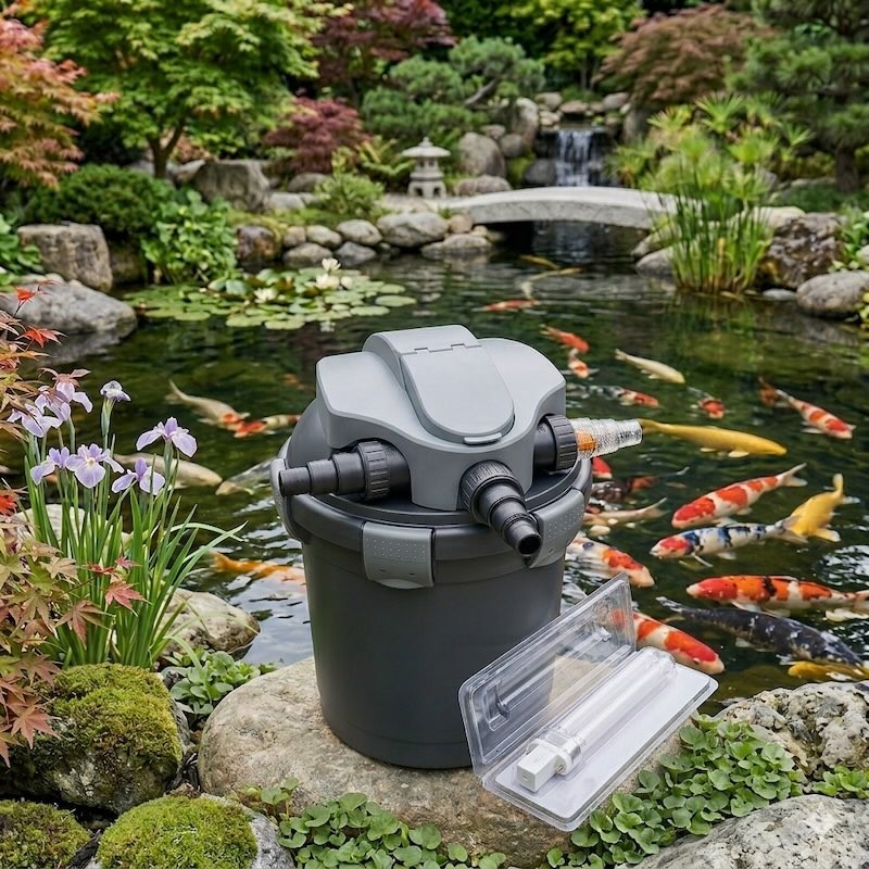 Filtre de bassin pression 10000L UV 9W + 1 ampoule de rechange supplémentaire