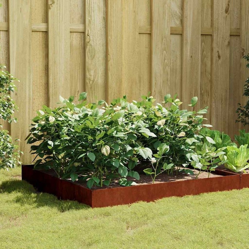 Jardinière carrée en acier Corten 100x100x26 cm – Durable & Robuste