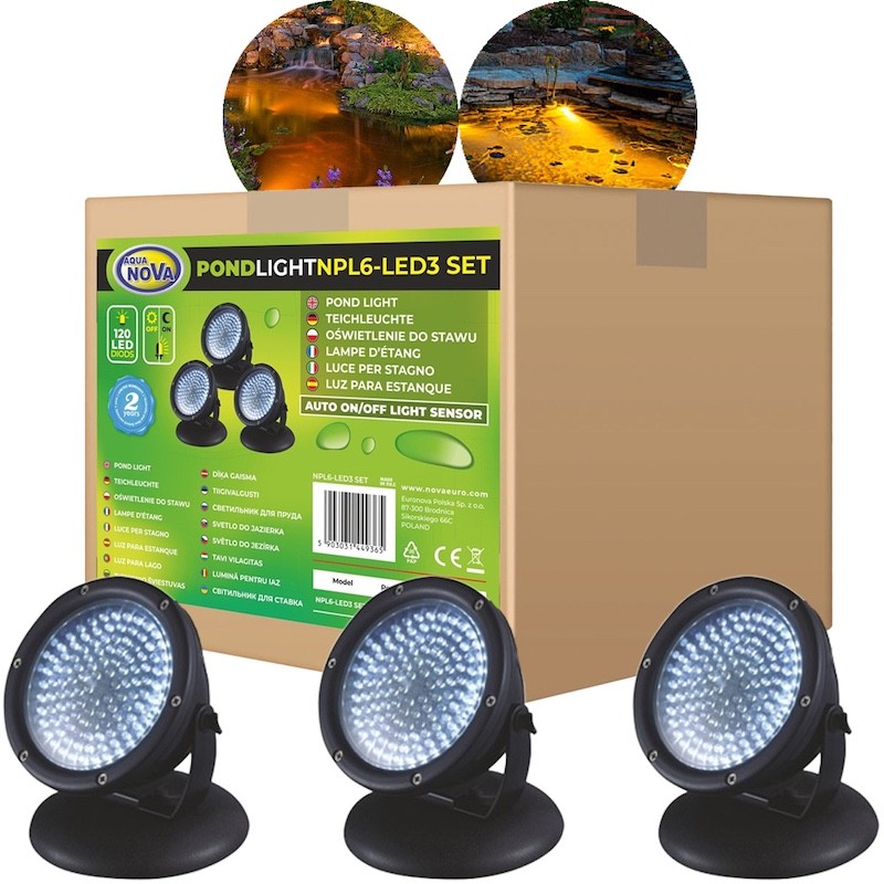 Kit 3 Projecteurs LED Submersibles avec Capteur Crépusculaire - 12V