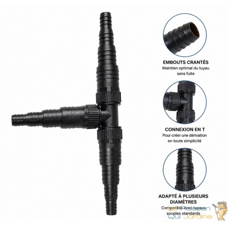 Raccord en T Triple Embout Étagé - Ø 20/25/32/40 mm - avec Joints
