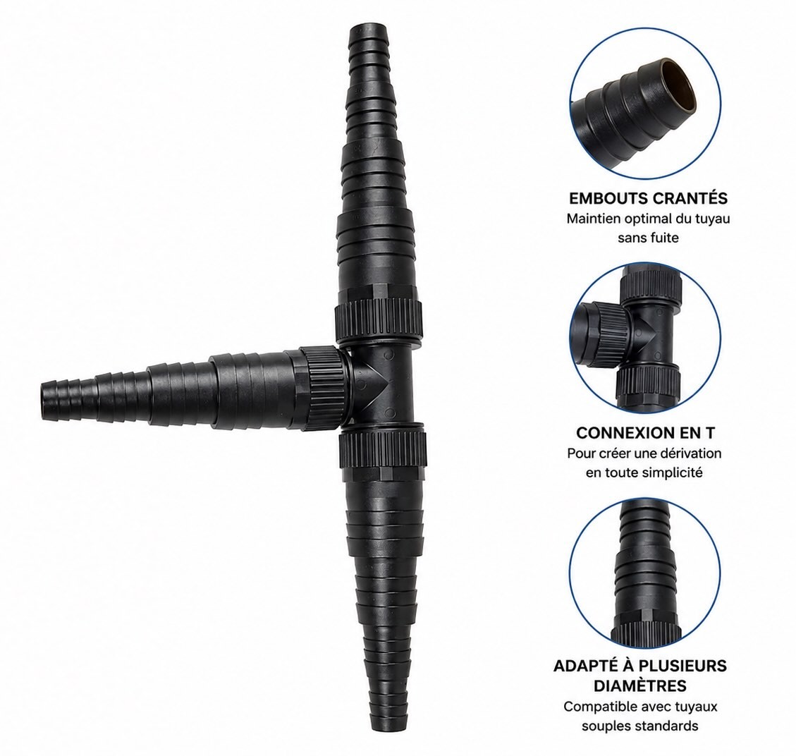 Raccord en T Triple Embout Étagé - Ø 20/25/32/40 mm - avec Joints