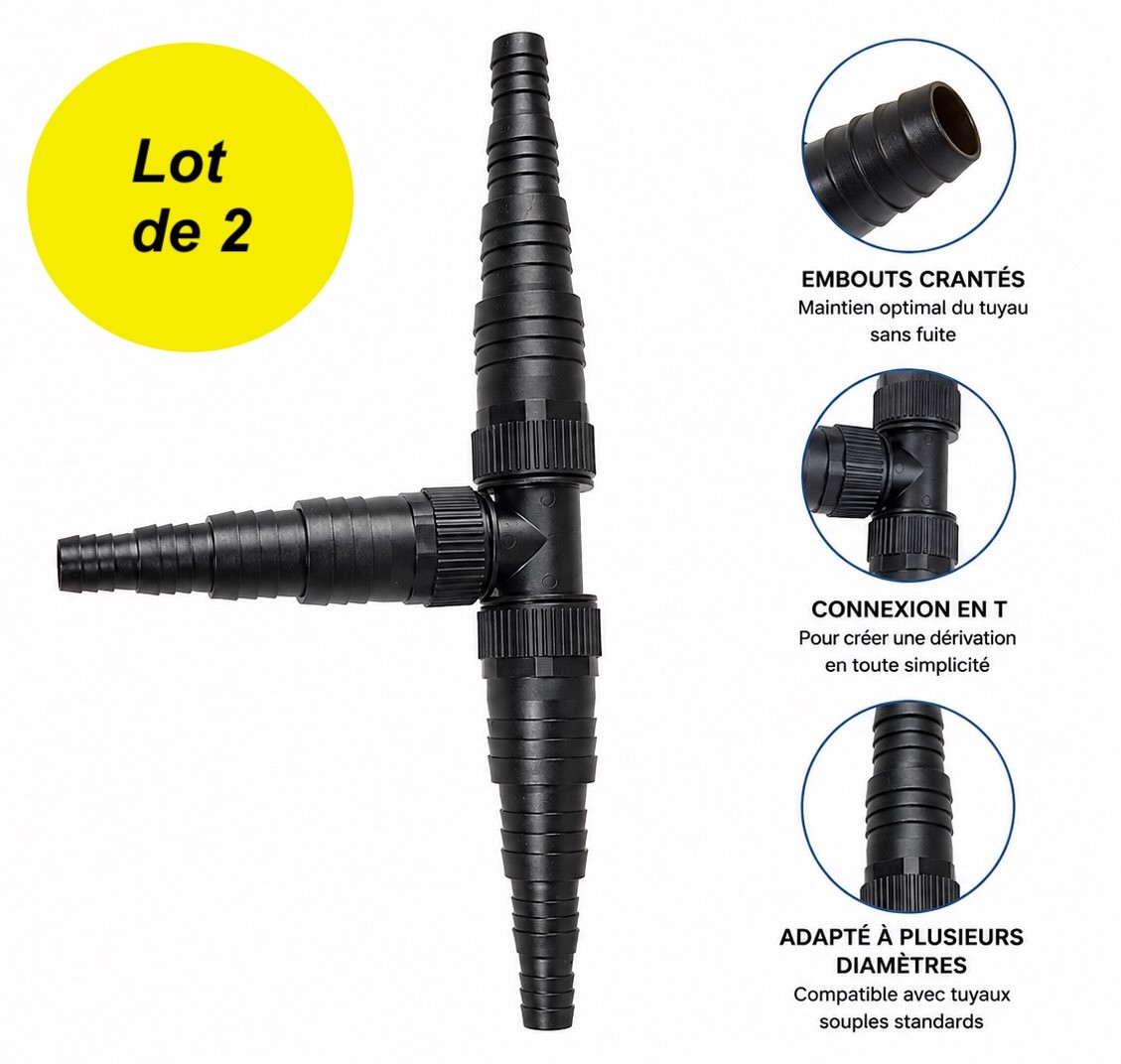 Lot de 2 Raccords en T Triple Embout Étagé - Ø 20/25/32/40 mm