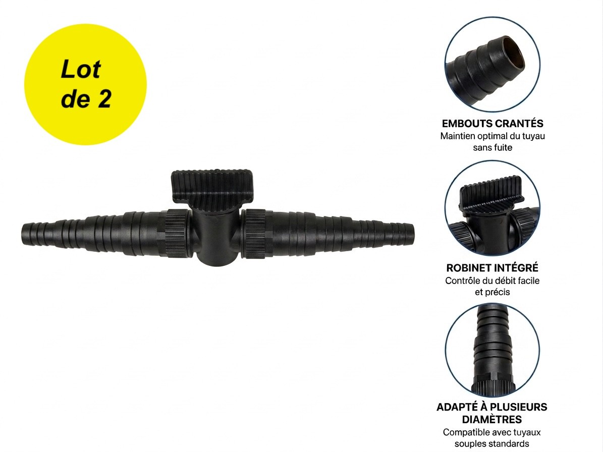 Lot de 2 Robinets de Réglage Double Embout Étagé - Ø 20/25/32/40 mm