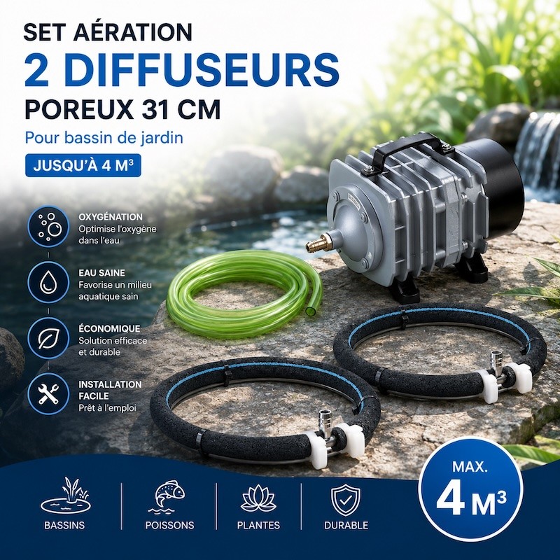 Set aération 2 Diffuseurs Poreux 31 cm pour bassin de jardin de max. 4 m³