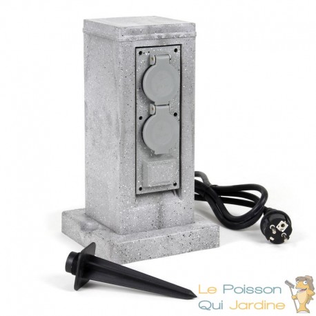 Multiprise de Jardin Quadruple 4 Prises - Aspect Colonne Granit Gris IP44 avec Piquet