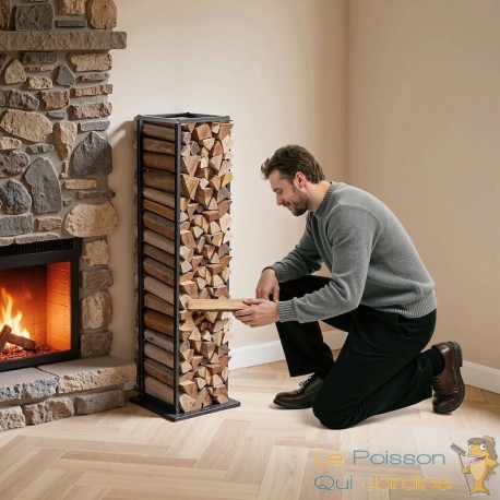 Range-Bûches d'Intérieur Hauteur 112 cm Support Bois de Chauffage Acier Thermolaqué