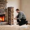 Range-Bûches d'Intérieur Hauteur 112 cm Support Bois de Chauffage Acier Thermolaqué