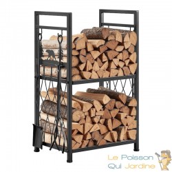 Range-Bûches d'Intérieur 2 Niveaux avec 4 Outils de Cheminée Acier 181kg