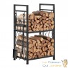 Range-Bûches d'Intérieur 2 Niveaux avec 4 Outils de Cheminée Acier 181kg