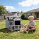 Niche pour Chien Maison de Luxe XL Bois Grise avec Terrasse et Toit Bitumé