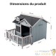 Niche pour Chien Maison de Luxe XL Bois Grise avec Terrasse et Toit Bitumé